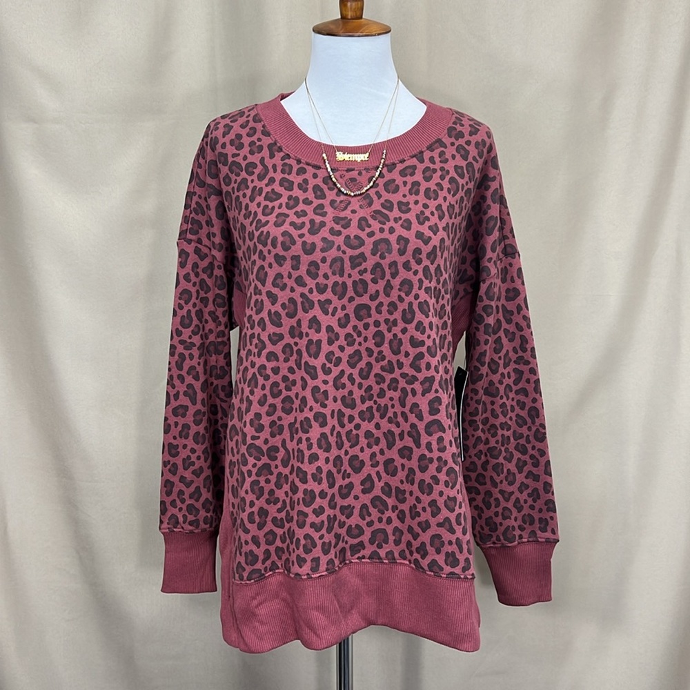 90 DEGREE by reflex plum leopard print sweatshirt